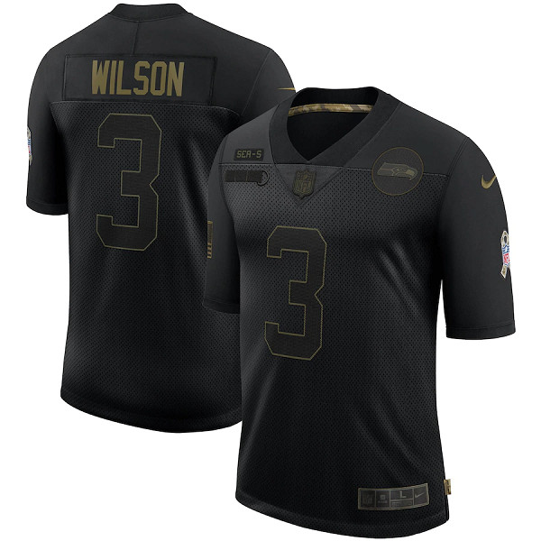 Men's Seattle Seahawks #3 Russell Wilson 2020 Black Salute To Service Limited Stitched NFL Jersey